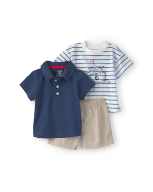 Conjunto curto bebê 3 peças listrado - Multicor | Carter’s