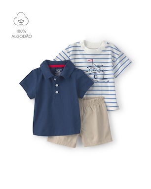 Conjunto curto bebê 3 peças listrado - Multicor | Carter’s