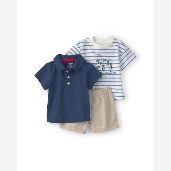 Conjunto curto bebê 3 peças listrado - Multicor | Carter’s