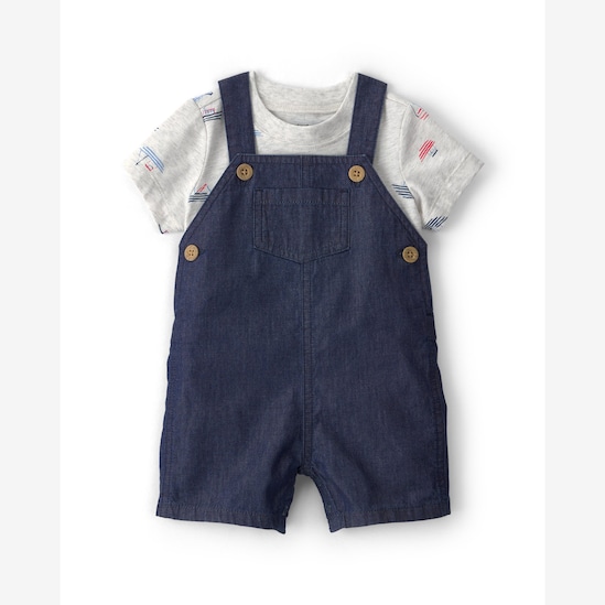 Jardineira jeans bebê com camiseta - Multicor | Carter’s