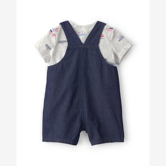 Jardineira jeans bebê com camiseta - Multicor | Carter’s