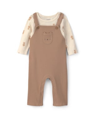 Jardineira bebê canelada com blusa - Marrom | Carter’s