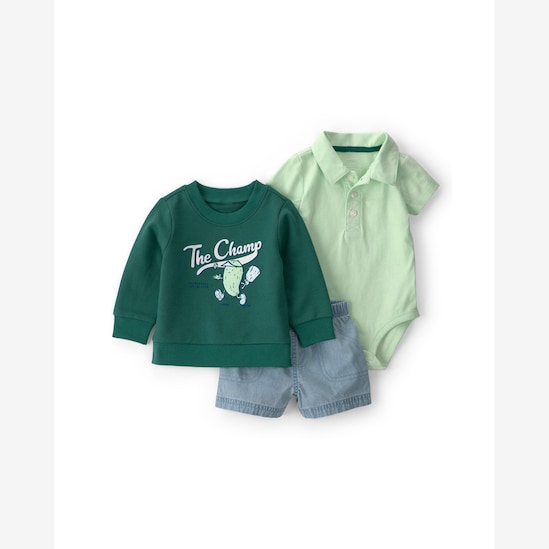 Conjunto curto bebê 3 peças estampado - Multicor | Carter’s