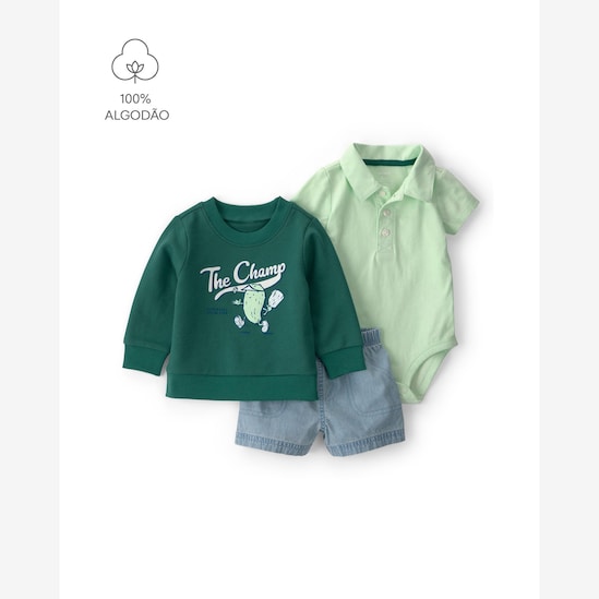 Conjunto curto bebê 3 peças estampado - Multicor | Carter’s