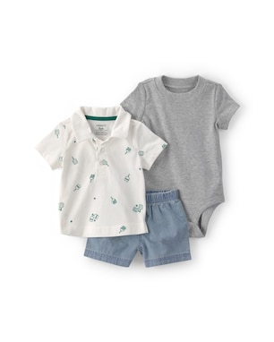 Conjunto curto bebê 3 peças estampado - Multicor | Carter’s