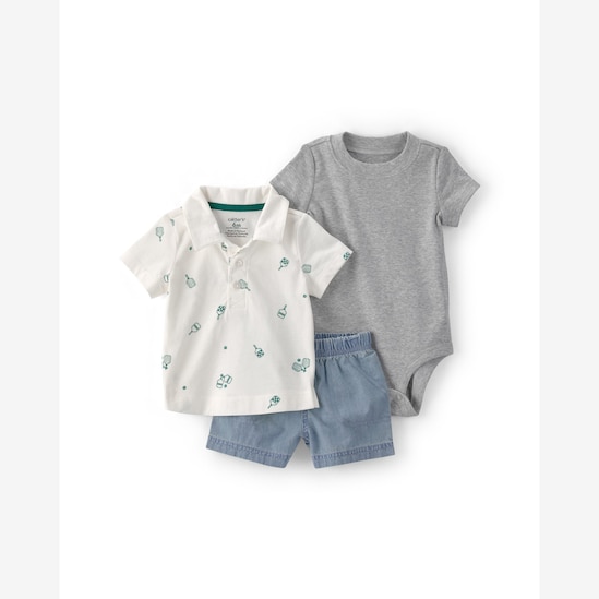 Conjunto curto bebê 3 peças estampado - Multicor | Carter’s