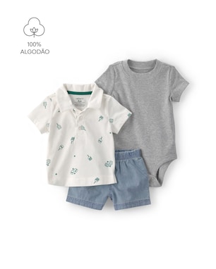 Conjunto curto bebê 3 peças estampado - Multicor | Carter’s