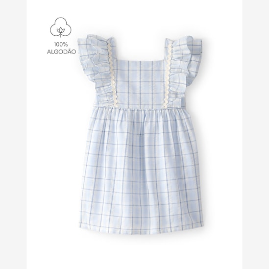 Vestido infantil xadrez com babados - Azul | Carter’s