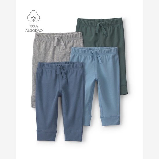 Kit calças bebê 4 peças cós elástico - Multicor | Carter’s