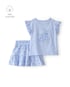 Conjunto curto infantil 2 peças bordado floral - Azul | Carter's
