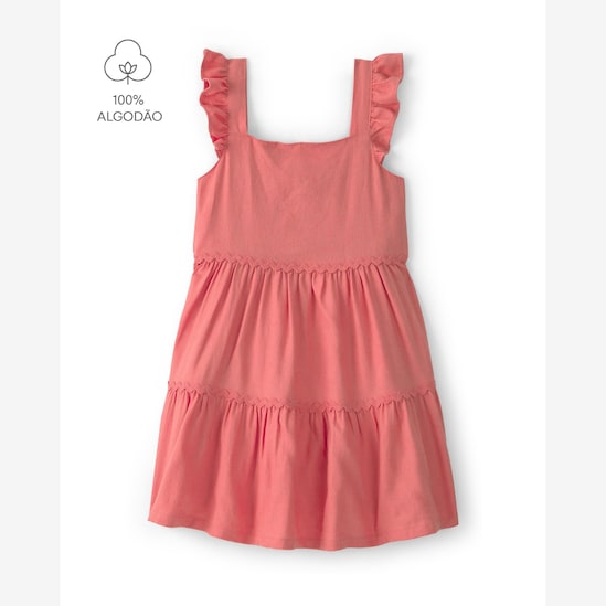 Vestido infantil evasê alças com babados - Vermelho | Carter's