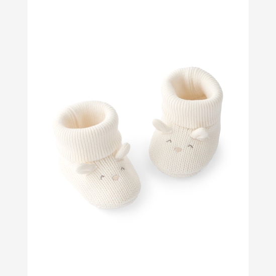 Pantufa bebê tricô com orelhinhas - Off-white | Carter's