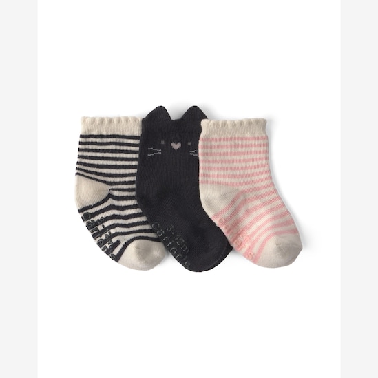 Kit meia Carter's bebê menina gato interativo 3 pares - Multicor