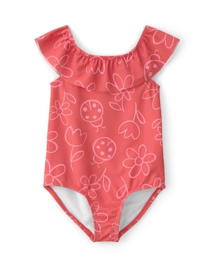 Maiô infantil ombro com babado e floral - Vermelho | Carter's