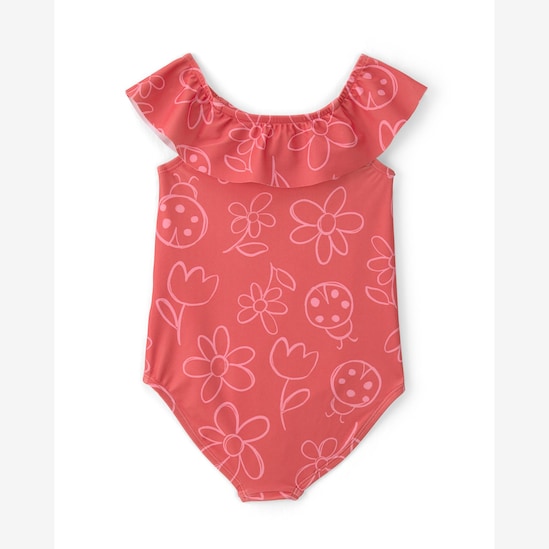 Maiô infantil ombro com babado e floral - Vermelho | Carter's