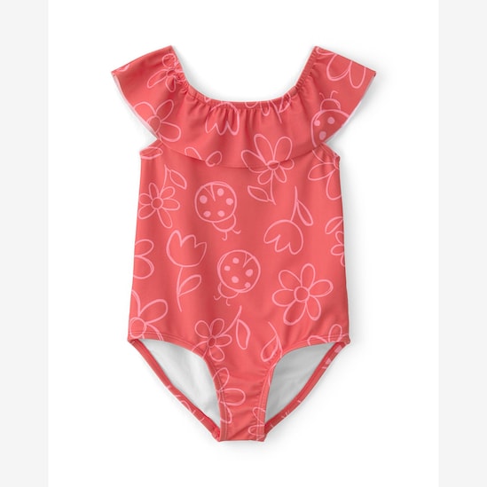 Maiô infantil ombro com babado e floral - Vermelho | Carter's