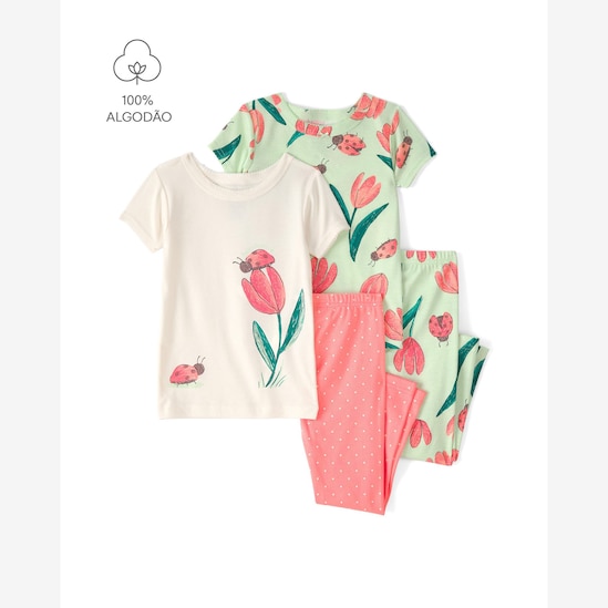 Pijama longo infantil 4 peças estampada - Multicor | Carter's