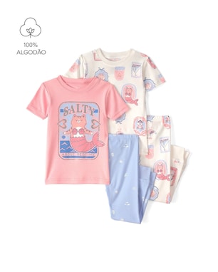 Pijama longo infantil 4 peças gatinha sereia - Multicor | Carter's