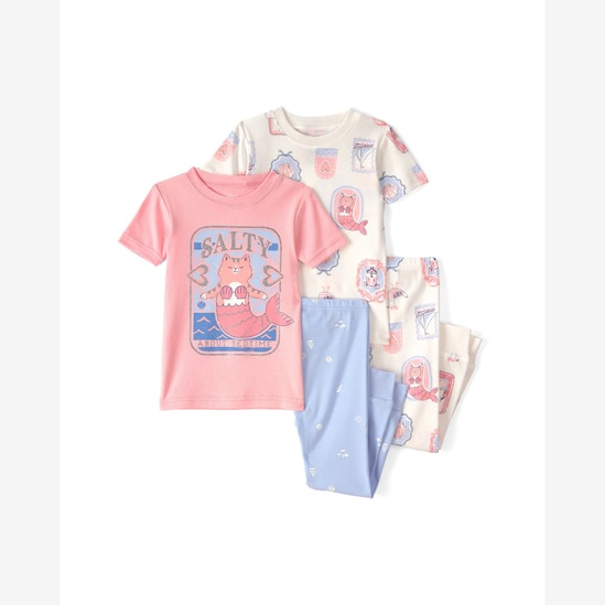 Pijama longo infantil 4 peças gatinha sereia - Multicor | Carter's