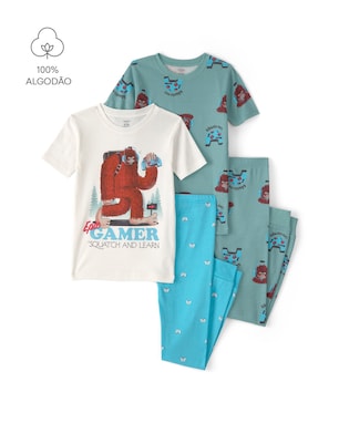 Pijama longo infantil 4 peças estampado - Multicor | Carter's