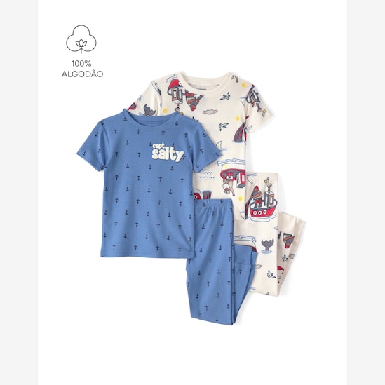 Pijama longo infantil 4 peças estampado - Multicor | Carter's
