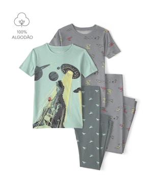 Pijama longo infantil 4 peças estampado - Multicor | Carter's