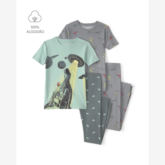 Pijama longo infantil 4 peças estampado - Multicor | Carter's