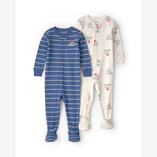Kit macacão pijama bebê 2 peças com pezinho - Multicor | Carter's