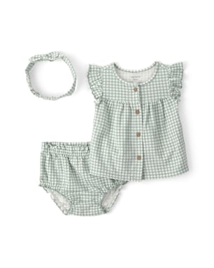 Conjunto curto bebê 2 peças com faixa de cabelo xadrez - Multicor | Carter's
