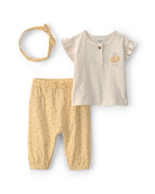 Conjunto longo bebê 2 peças bordado com faixa de cabelo - Multicor | Carter's