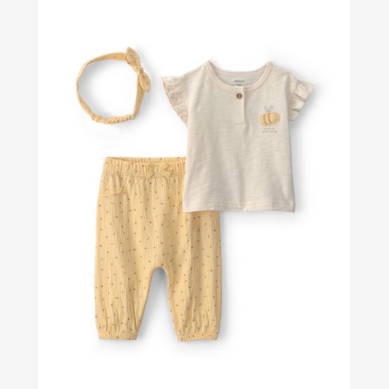 Conjunto longo bebê 2 peças bordado com faixa de cabelo - Multicor | Carter's