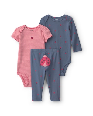 Conjunto longo bebê 3 peças estampado e bordado - Multicor | Carter's
