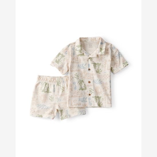 Conjunto curto infantil 2 peças estampado - Bege | Carter's