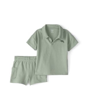 Conjunto curto infantil 2 peças texturizado e bordado - Verde | Carter's