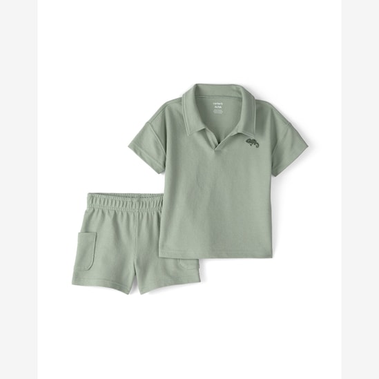 Conjunto curto infantil 2 peças texturizado e bordado - Verde | Carter's