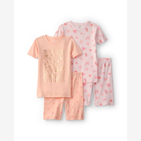 Pijama curto infantil 4 peças estampado - Rosa | Carter's