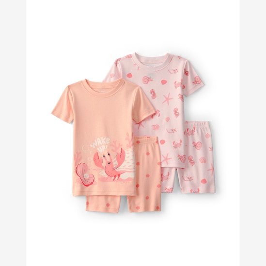 Pijama curto infantil 4 peças estampado - Rosa | Carter's
