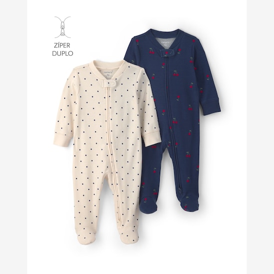 Kit macacão bebê 2 peças com pé estampado - Multicor | Carter's