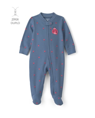 Macacão infantil com pé estampado - Azul | Carter's
