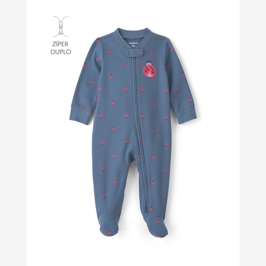 Macacão infantil com pé estampado - Azul | Carter's