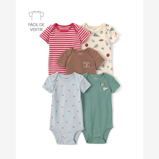 Kit body bebê 5 peças estampado - Multicor | Carter’s