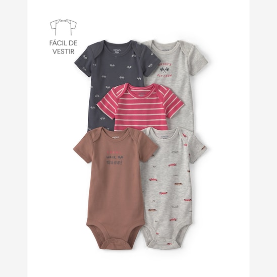 Kit body infantil 5 peças estampado - Multicor | Carter’s