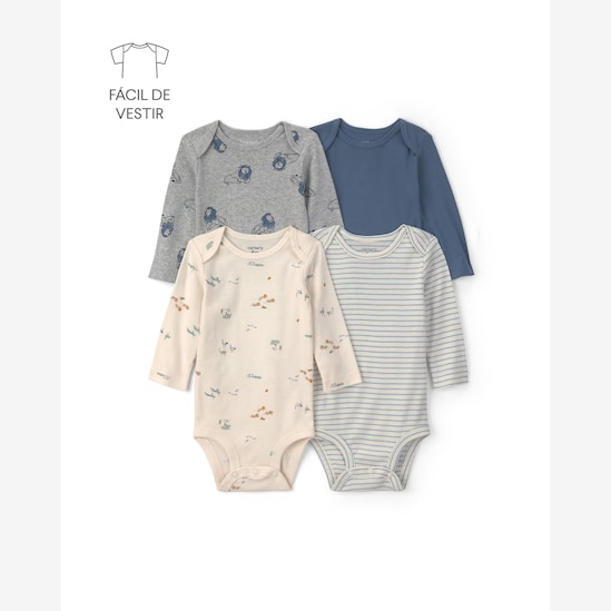 Kit body bebê 4 peças estampado - Multicor | Carter’s