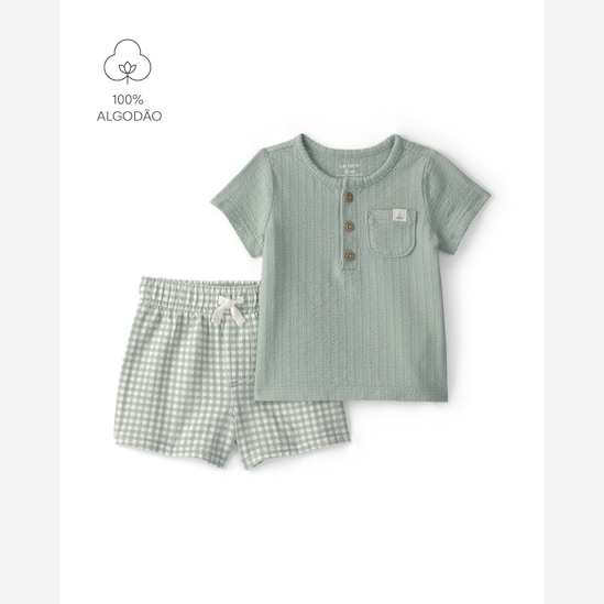 Conjunto curto bebê 2 peças xadrez - Verde | Carter’s