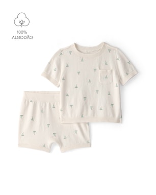 Conjunto curto bebê 2 peças em tricô estampado - Off-White | Carter’s