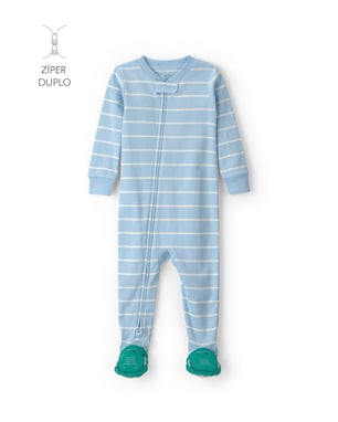 Pijama macacão bebê com pé listrado - Azul | Carter’s