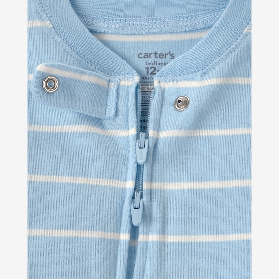 Pijama macacão bebê com pé listrado - Azul | Carter’s