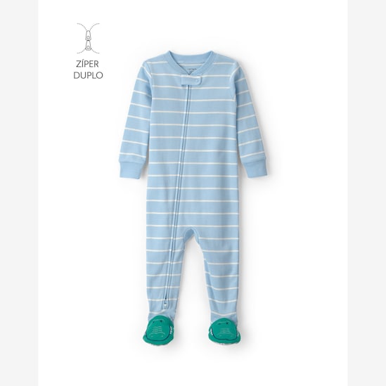 Pijama macacão bebê com pé listrado - Azul | Carter’s