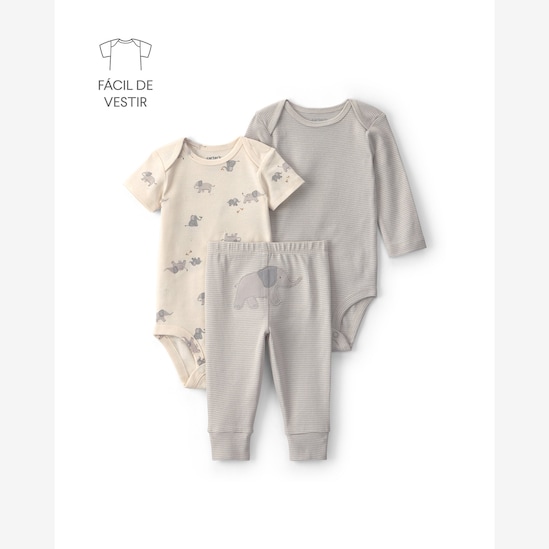 Conjunto longo bebê 3 peças estampado - Multicor | Carter’s