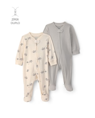Kit macacão bebê 2 peças com pé estampado - Multicor | Carter’s